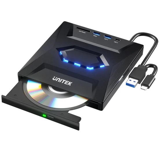 Grabadora de CD/DVD Externa Unitek con HUB USB 5 en 1