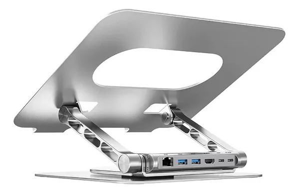 Soporte Unitek Para Notebook 360° Con Hub Usb Desmontable Plateado