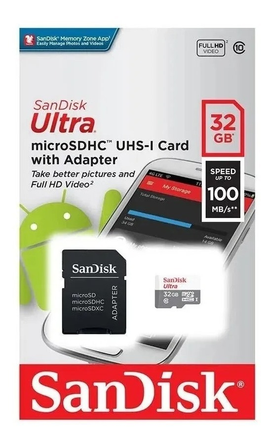 Tarjeta De Memoria Sandisk Sdsqunb-032g-gn3ma Ultra Con Adaptador Sd 32gb