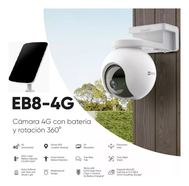 Cámara Panorámica 2k 4g Cs-eb8 + Panel Solar Ezviz
