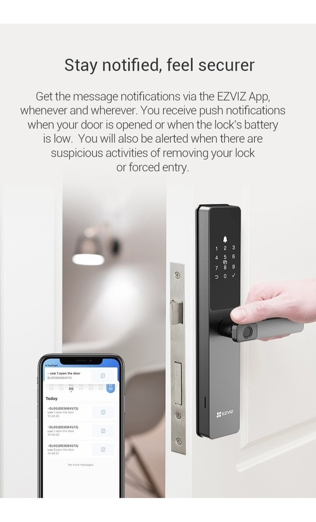 Cerradura Inteligente Biométrica Ezviz Cs-dl05 Ip65, Color N Black