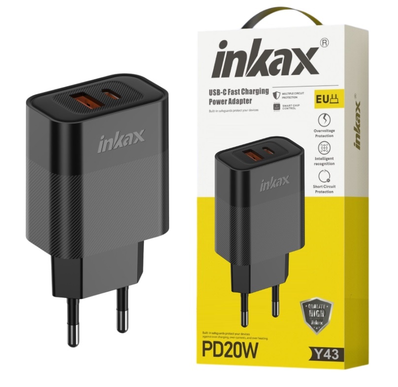 Cargador Inkax USB-A+C 20W+18W negro