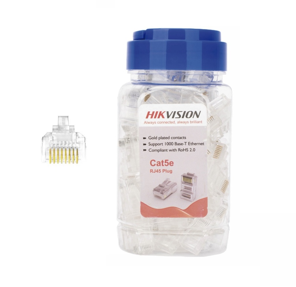 Conectores Hikvision RJ45 Cat5e 15U x 100 unidades