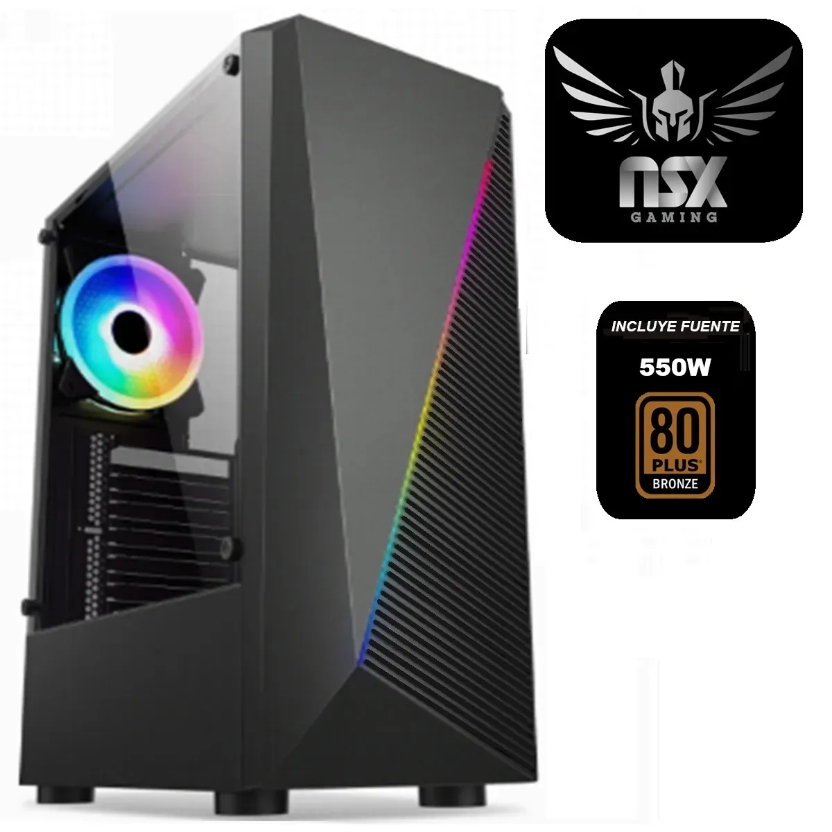 NSX GABINETE GAMER 802 1F + FUENTE 550W 80+ BR