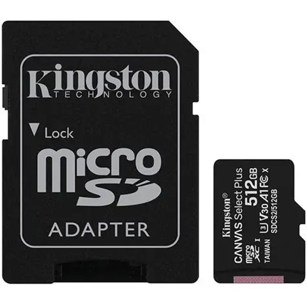 Tarjeta microSD 512GB Clase 10 Uhs-I U3 V30 A1 Kingston