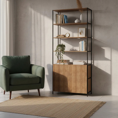 Biblioteca 2 Puertas Unsi Furniture Negro/Madera