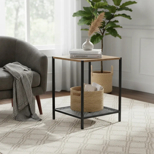 Mesa Lateral Negro/Madera 40x40cm H58cm Acero/MDP