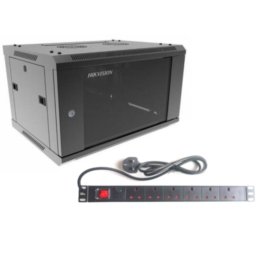 Rack Hikvision 6U + PDU de 6 unidades