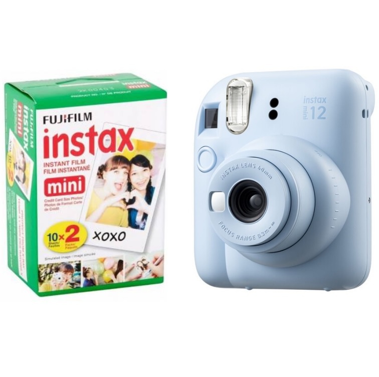 Cámara Instax Mini 12 Bundle Azul con Papel Instantáneo 20 Fotos