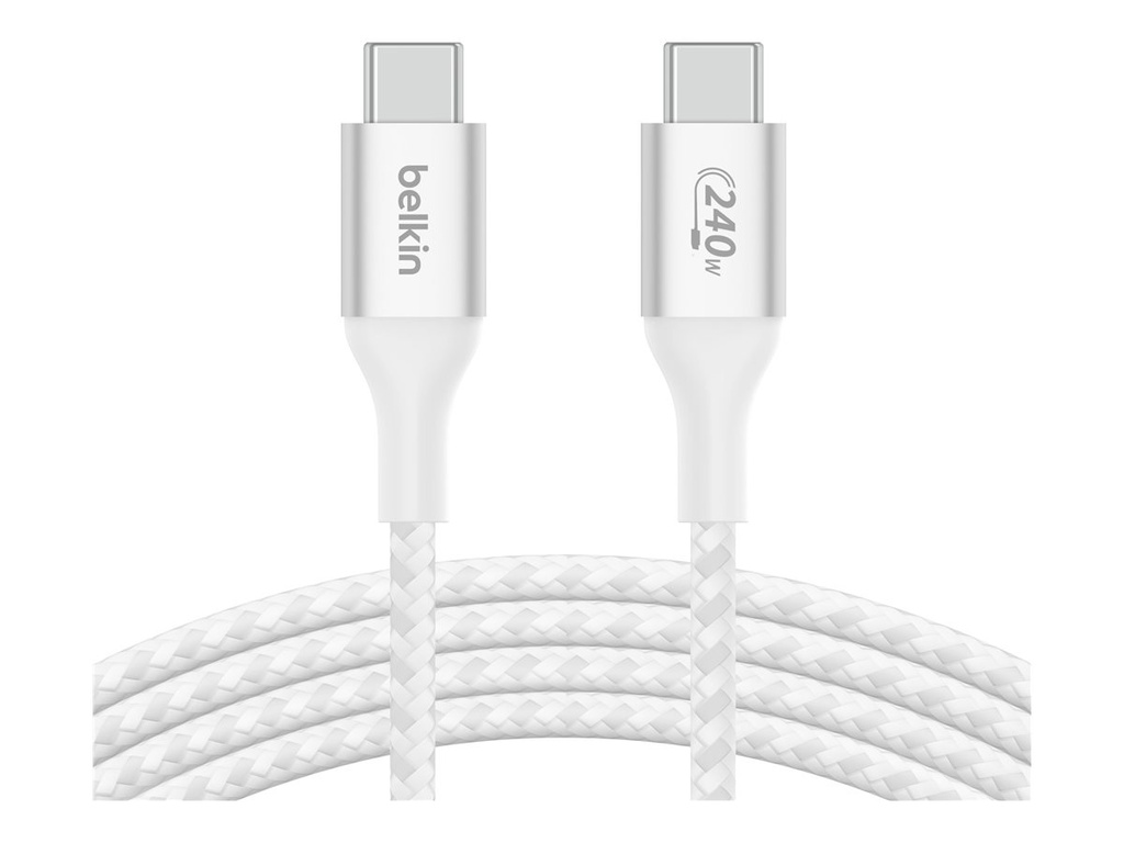 Belkin BoostCharge - Cable USB - 24 pin USB-C (M) a 24 pin USB-C (M) - USB 2.0 - 2 m - compatible con hasta 240 W de potencia - blanco