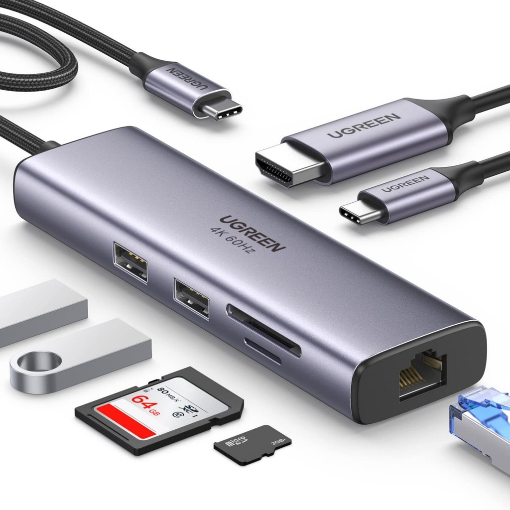 Hub USB-C 7 En 1 Ugreen Con Ethernet Gigabit, HDMI 4K Y Puerto De Carga Pd