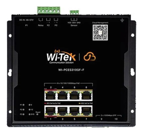 Switch PoE Plano Industrial Monitoreable 8 Puertos Gigabit + 2 Fibra