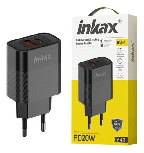 Cargador USB-A a USB-C 20W+18W negro