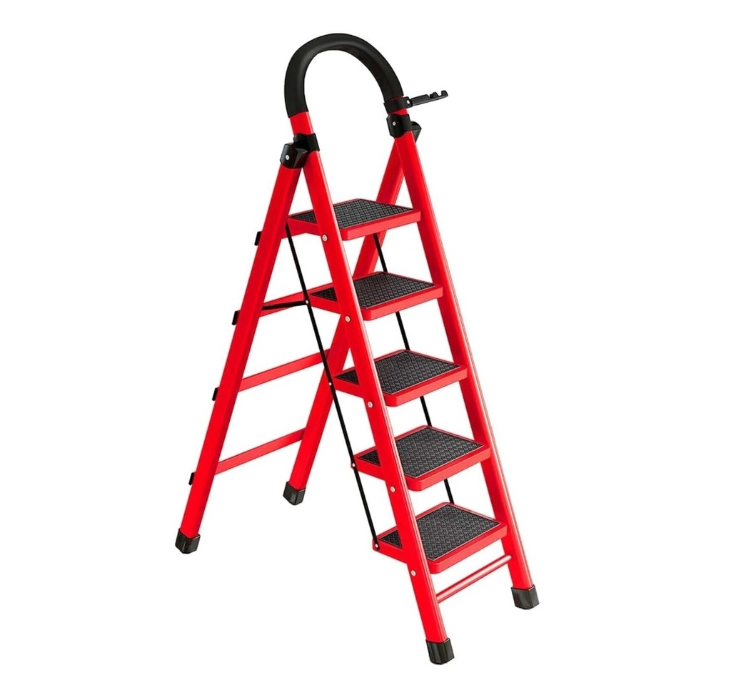 Escalera de 5 Escalones con Estructura de Acero y Escalones de Plástico Negro y Roja Lumax