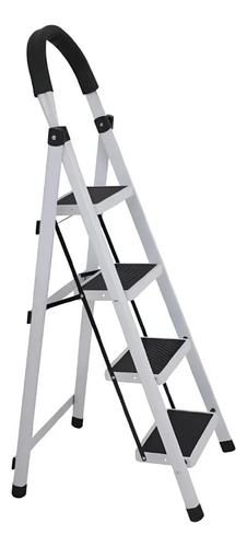 Escalera de 4 Escalones con Estructura de Acero y Escalones de Plástico Negro y Blanco Lumax