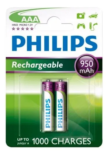 Pilas recargables Philips AAA 950mAh X2