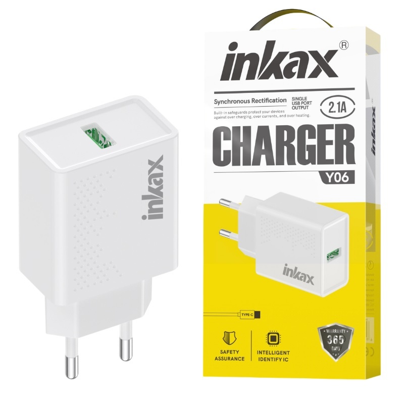 [Y06] Cargador Inkax USB-A 2.1A blanco