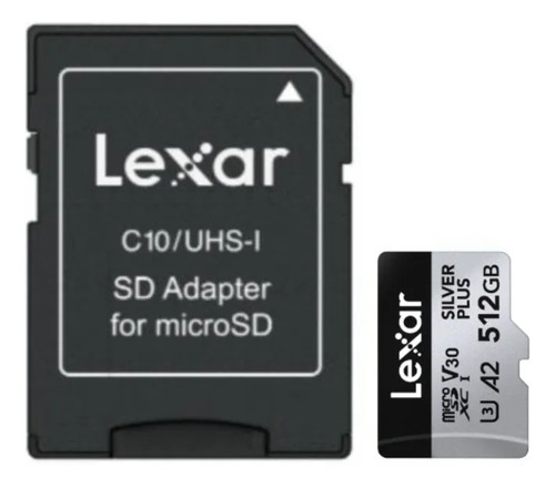 Tarjeta microSD 512GB Clase 10 U3 V30 A2 Microsdxc Uhs-I Silver Plus