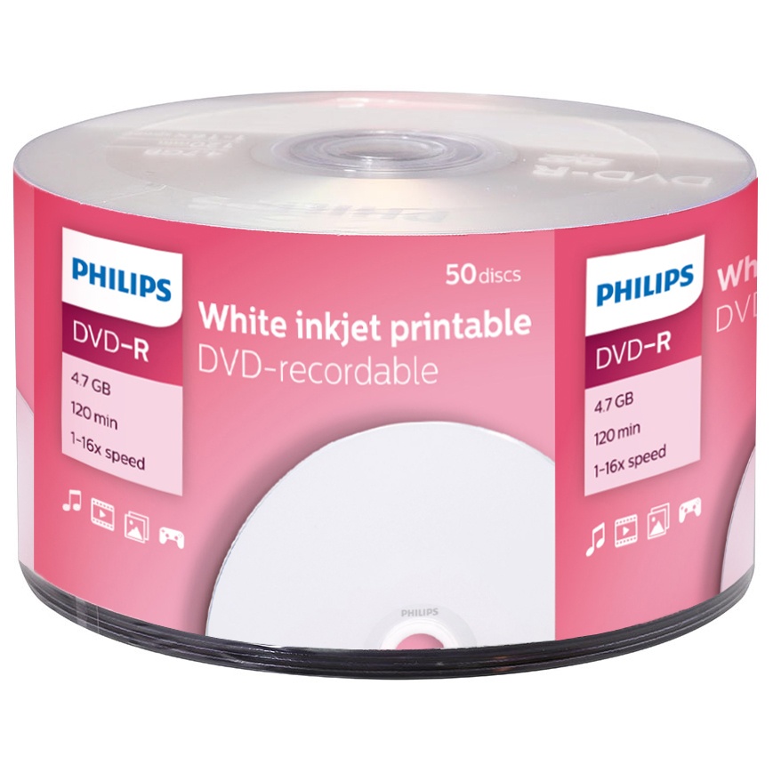 DVD-R 16x PHILIPS 120min 4.7GB Printable Bulk 50 Unidades