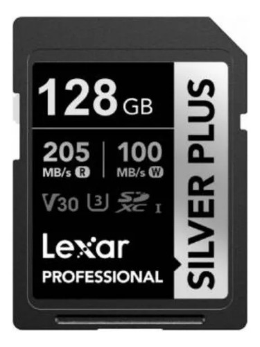 Tarjeta SD 128GB Clase 10 U3 V30 Sdxc Uhs-I Silver Plus