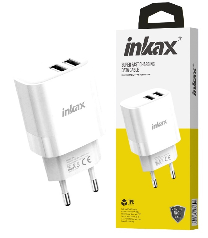 Cargador Inkax 2xUSB-A 2.1A blanco