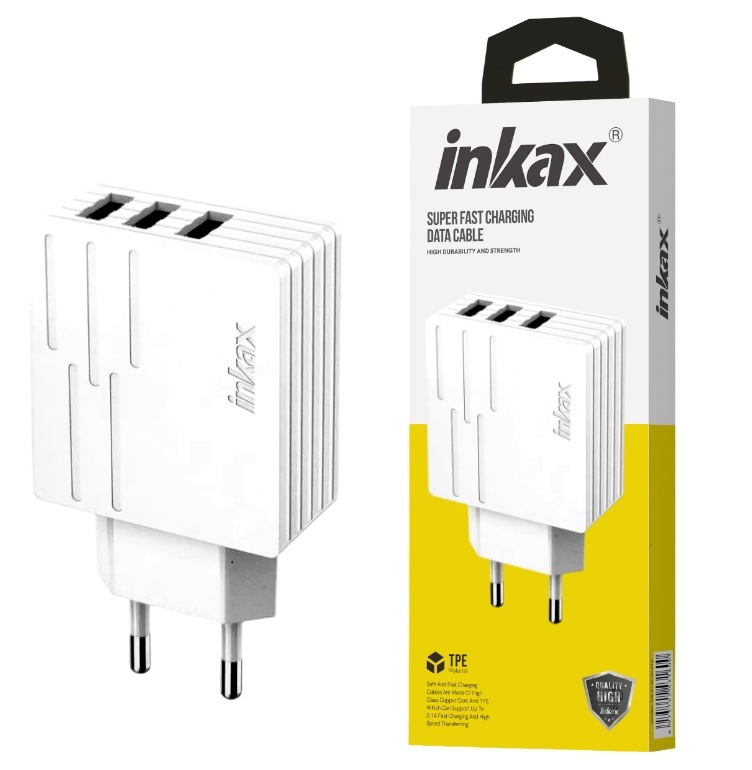 Cargador Inkax 3xUSB-A 28W 2.1A blanco