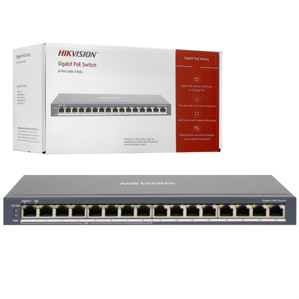 Switch L2 Administrable 16 Puertos Gigabit PoE 110W Hikvision