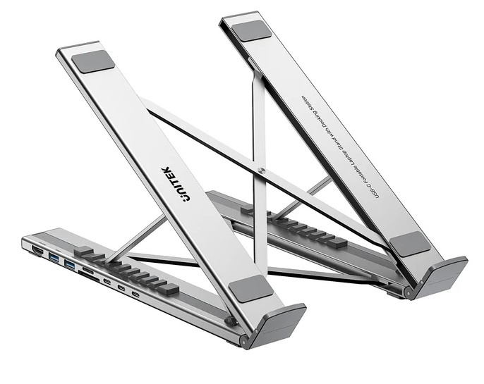 [D1137AGY] Soporte y HUB Unitek para Notebook aluminio plegable