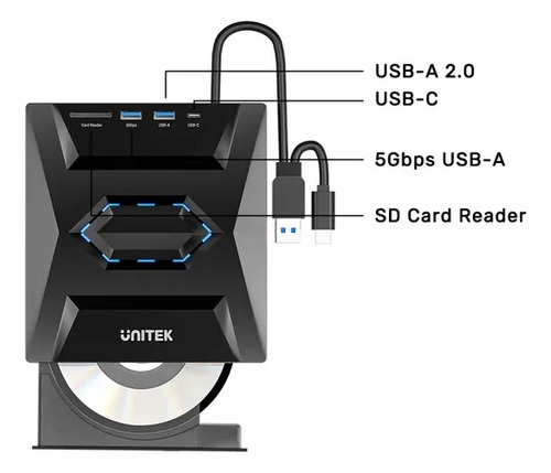 Unidad Óptica Externa Con USB 5Gbps Y Lector SD