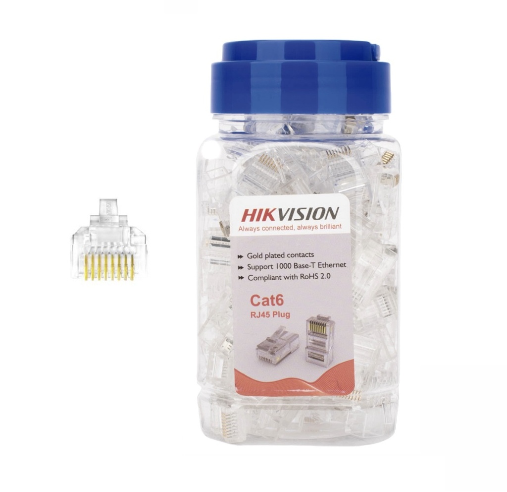 Conectores Hikvision RJ45 Cat6e 30U x 100 unidades