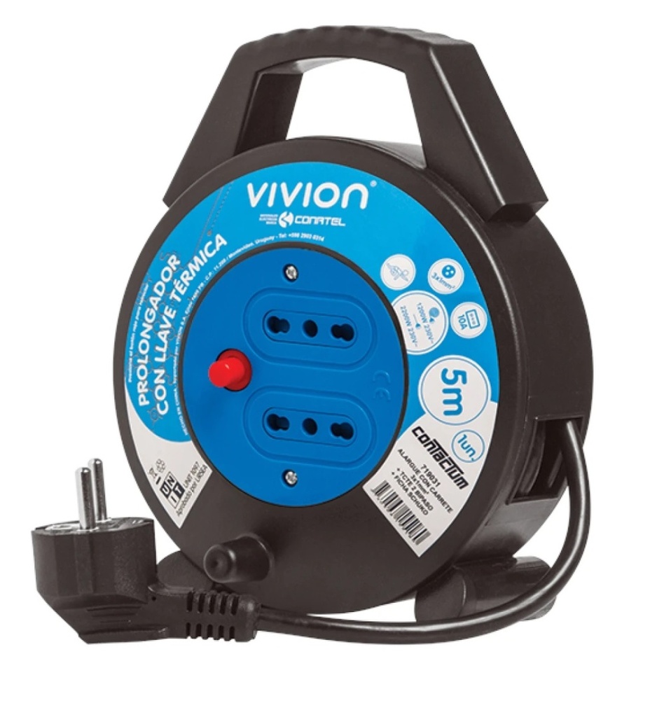 Alargue carrete 5 metros 2xbipaso a ficha Schuko Conatel